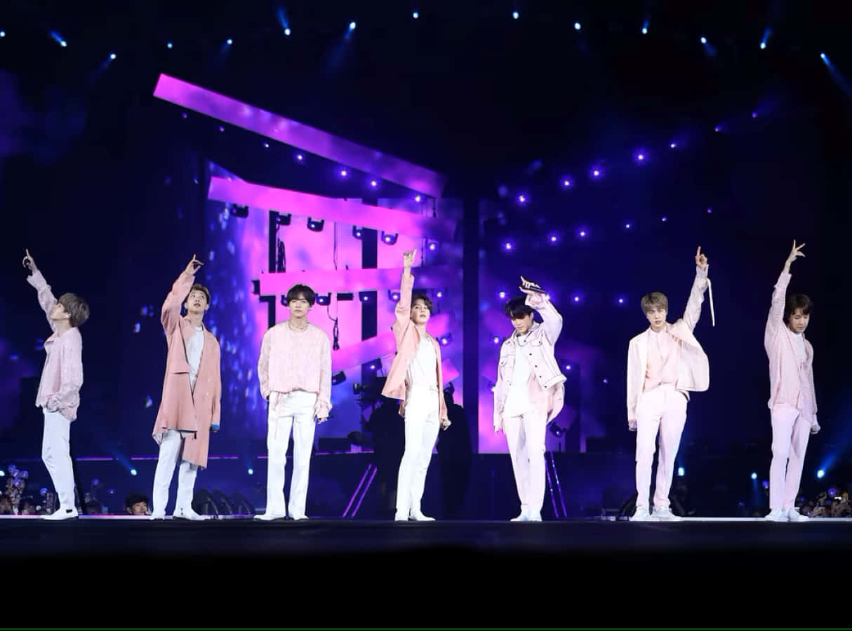 BTS, stage, pink and white outfits, SD Desktop Wallpaper