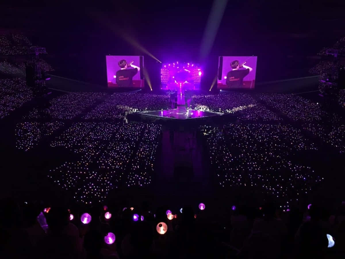 BTS Stage, purple lights, glowing sticks, SD Desktop Wallpaper