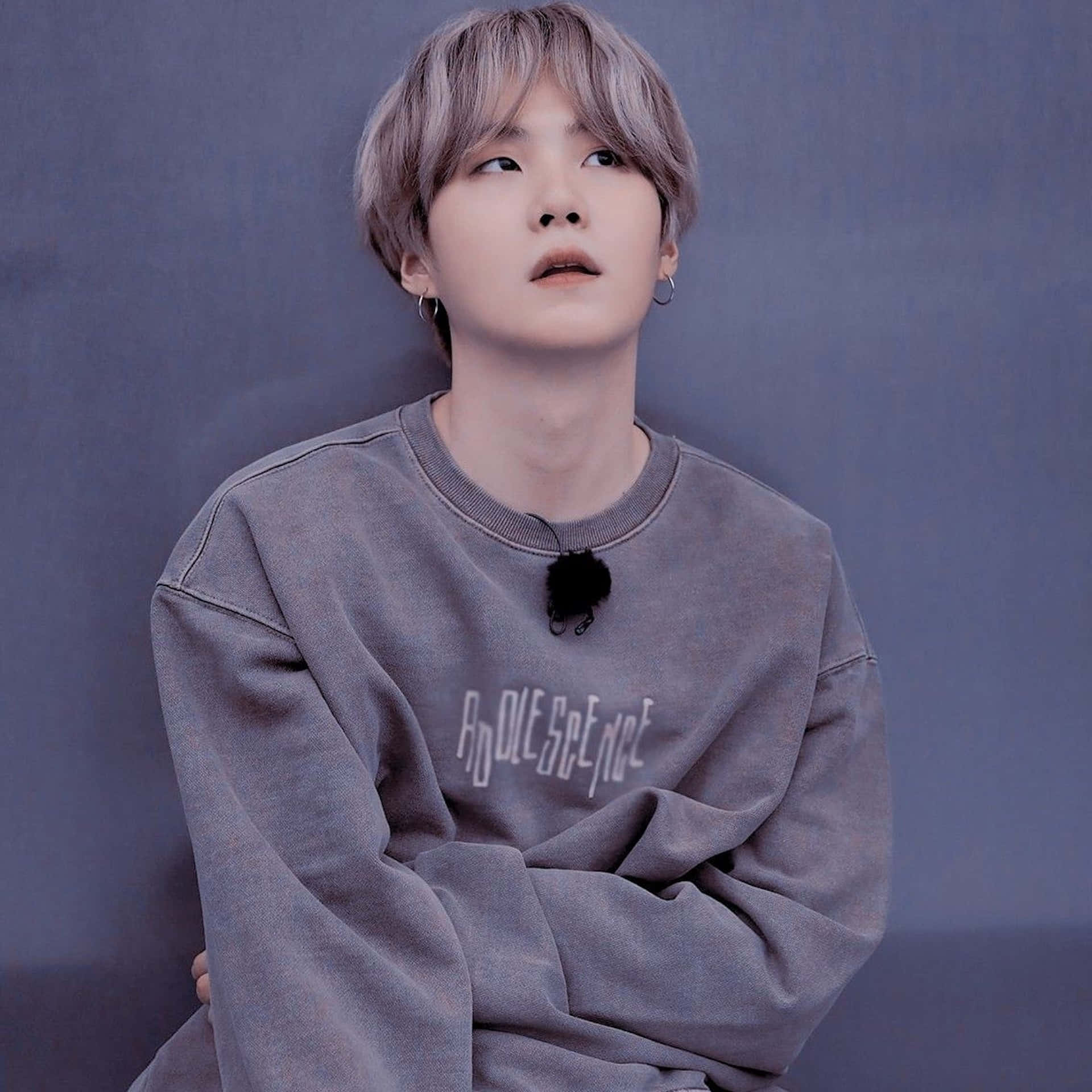 BTS Suga, silver hair, hoop earrings, Full HD Desktop Wallpaper