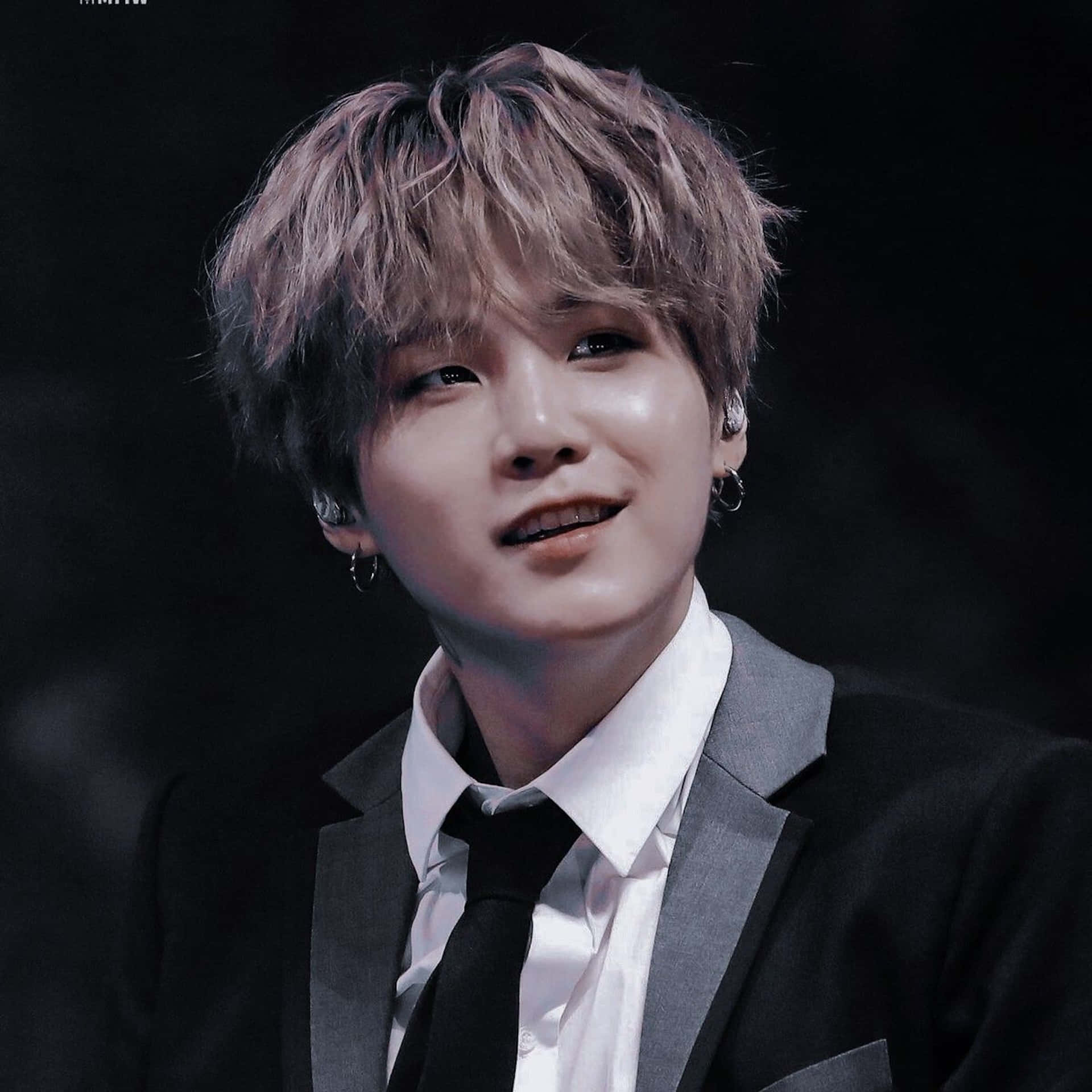 BTS Suga, light brown hair, hoop earrings, Full HD Desktop Wallpaper
