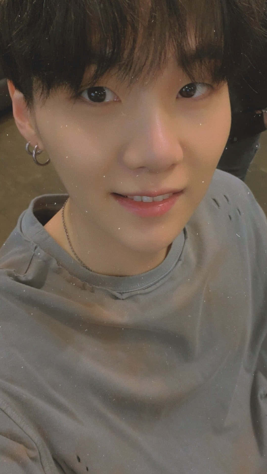BTS Suga, hoop earring, gray ripped t-shirt, Full HD Phone Wallpaper