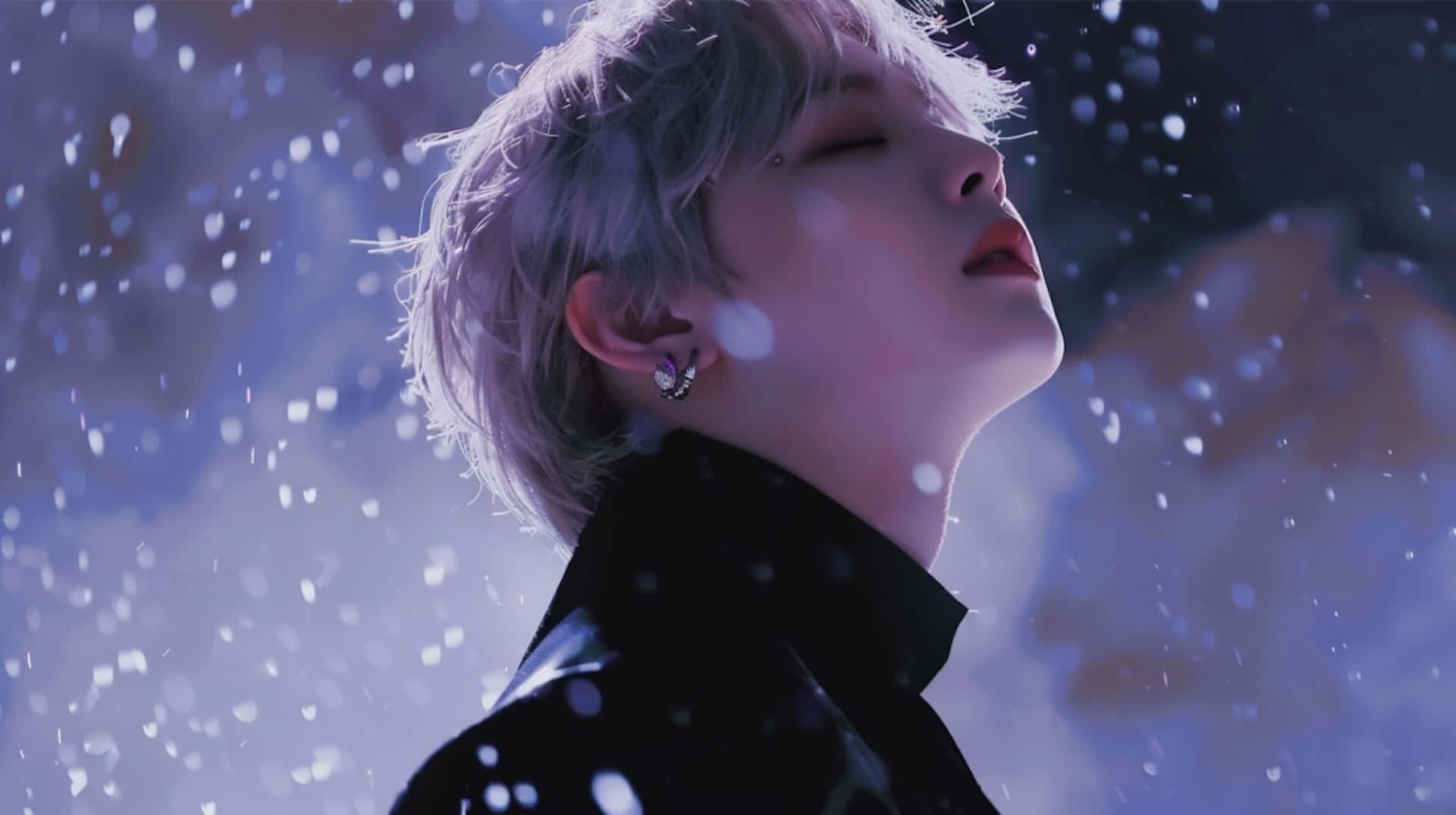 BTS Suga, short silver hair, black coat, Full HD Desktop Wallpaper