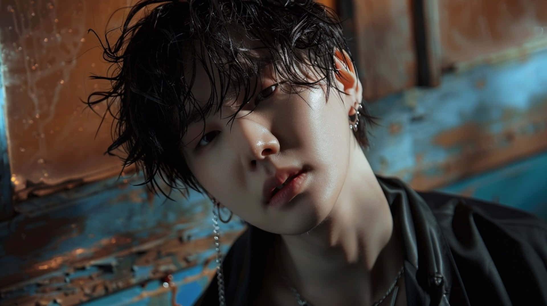 BTS Suga, wet hair, silver earrings, Full HD Desktop Wallpaper