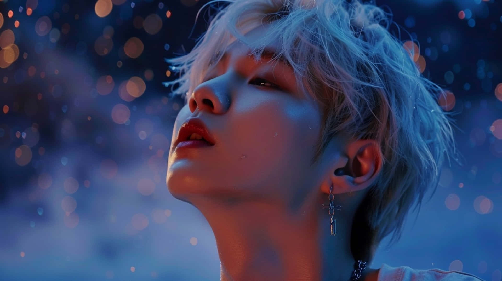 BTS Suga Aesthetic, platinum blonde hair, red lips, Full HD Desktop Wallpaper