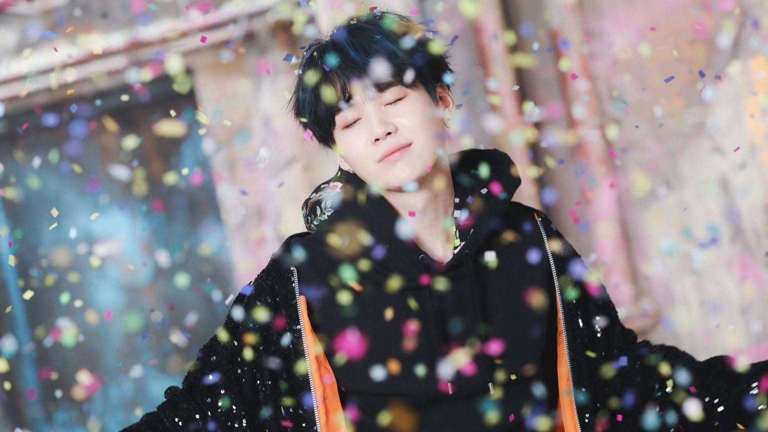 BTS Suga, confetti, colorful, HD Desktop Wallpaper