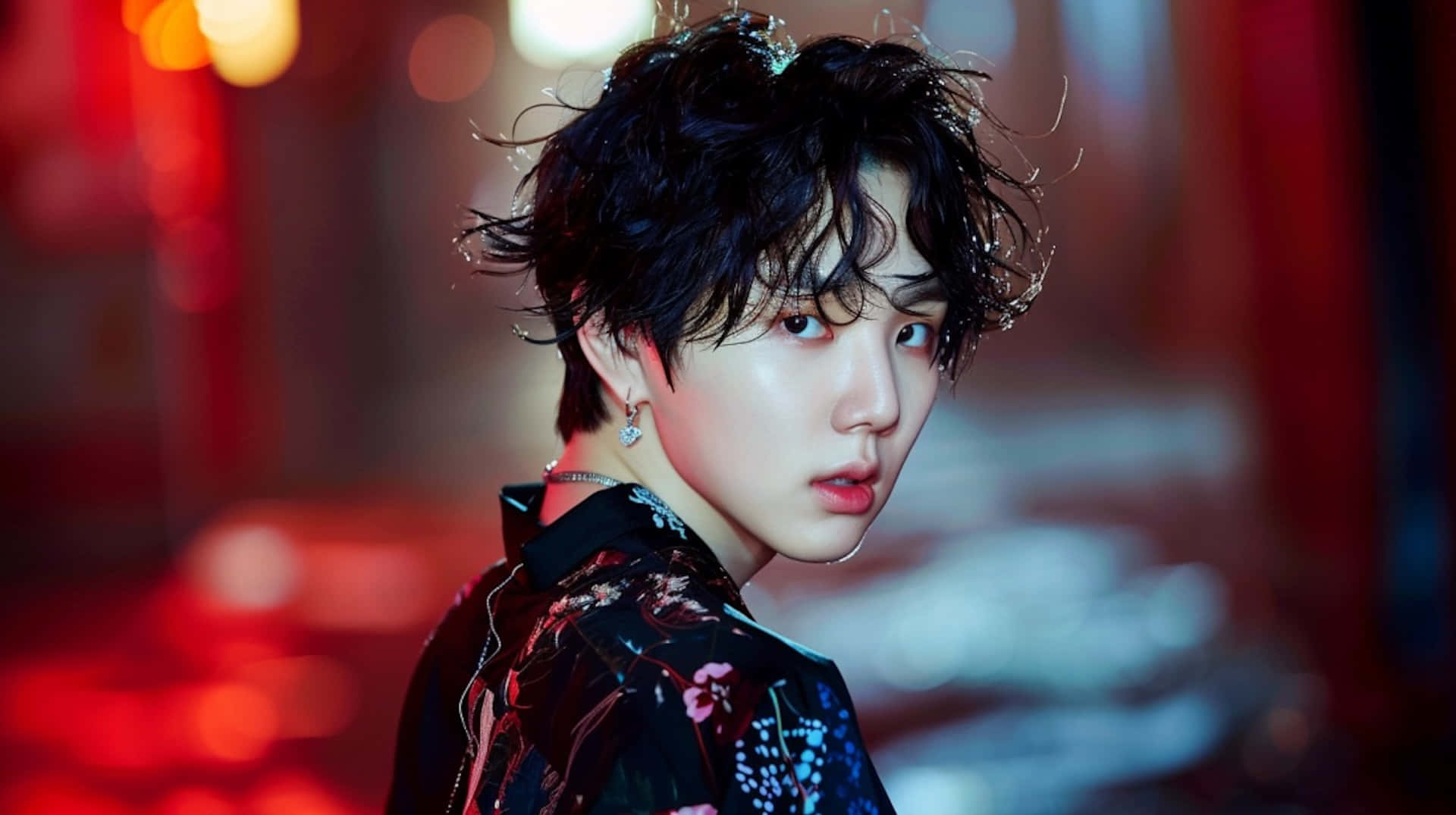BTS Suga, glancein, red ambience, Full HD Desktop Wallpaper