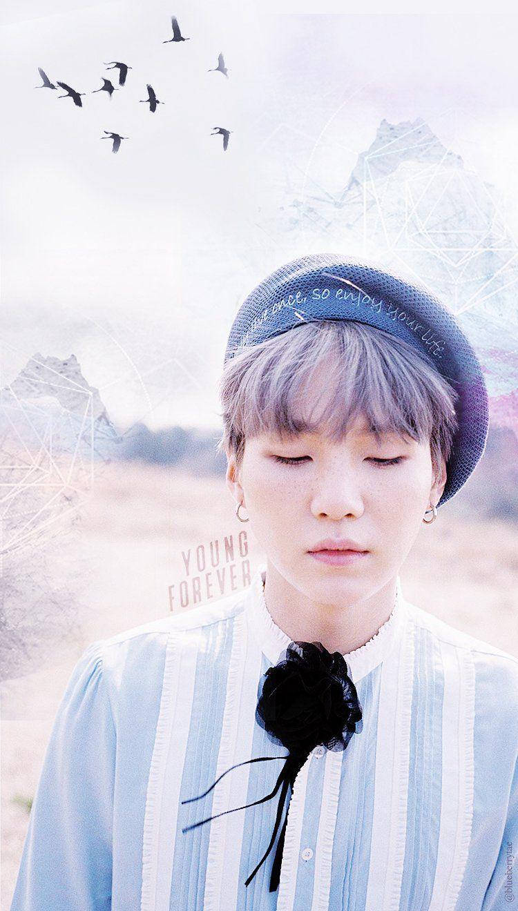 BTS Suga, cute beret, blue hat, HD Phone Wallpaper