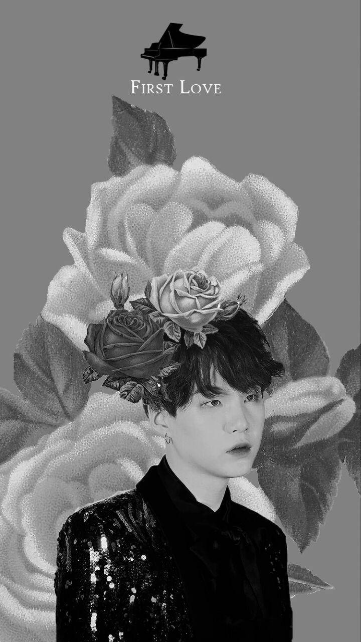 Suga BTS, roses, grand piano icon, HD Phone Wallpaper