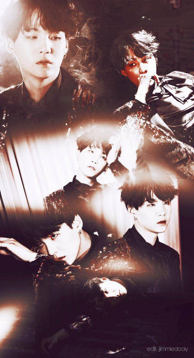 Suga BTS, dark glittering outfits, warm spotlight, SD Phone Wallpaper