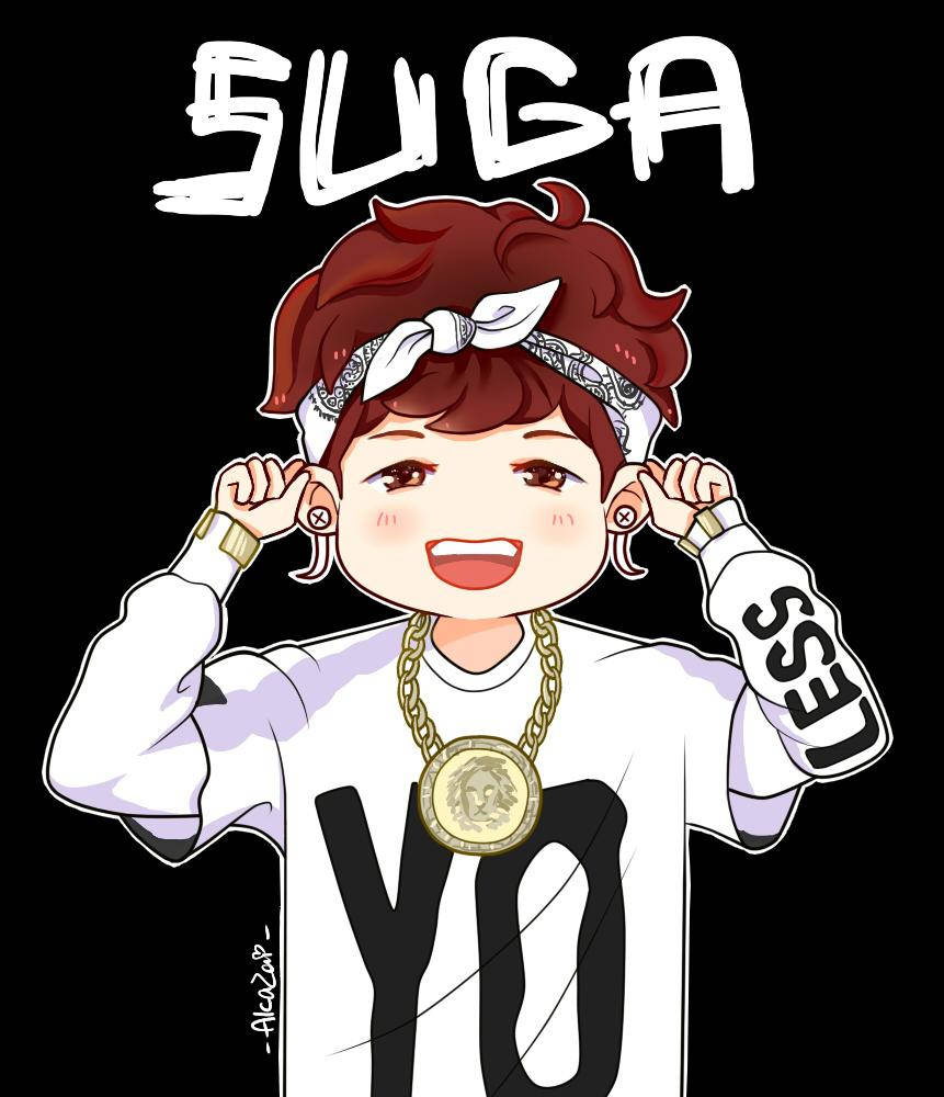 BTS Anime Suga, red hair, bandana, SD Phone Wallpaper