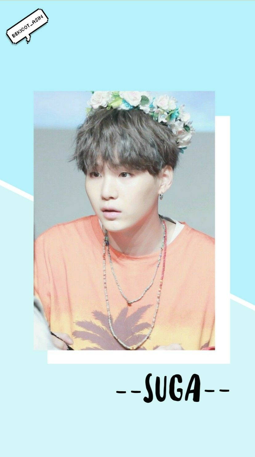 BTS Suga, flower crown, orange shirt, HD Phone Wallpaper