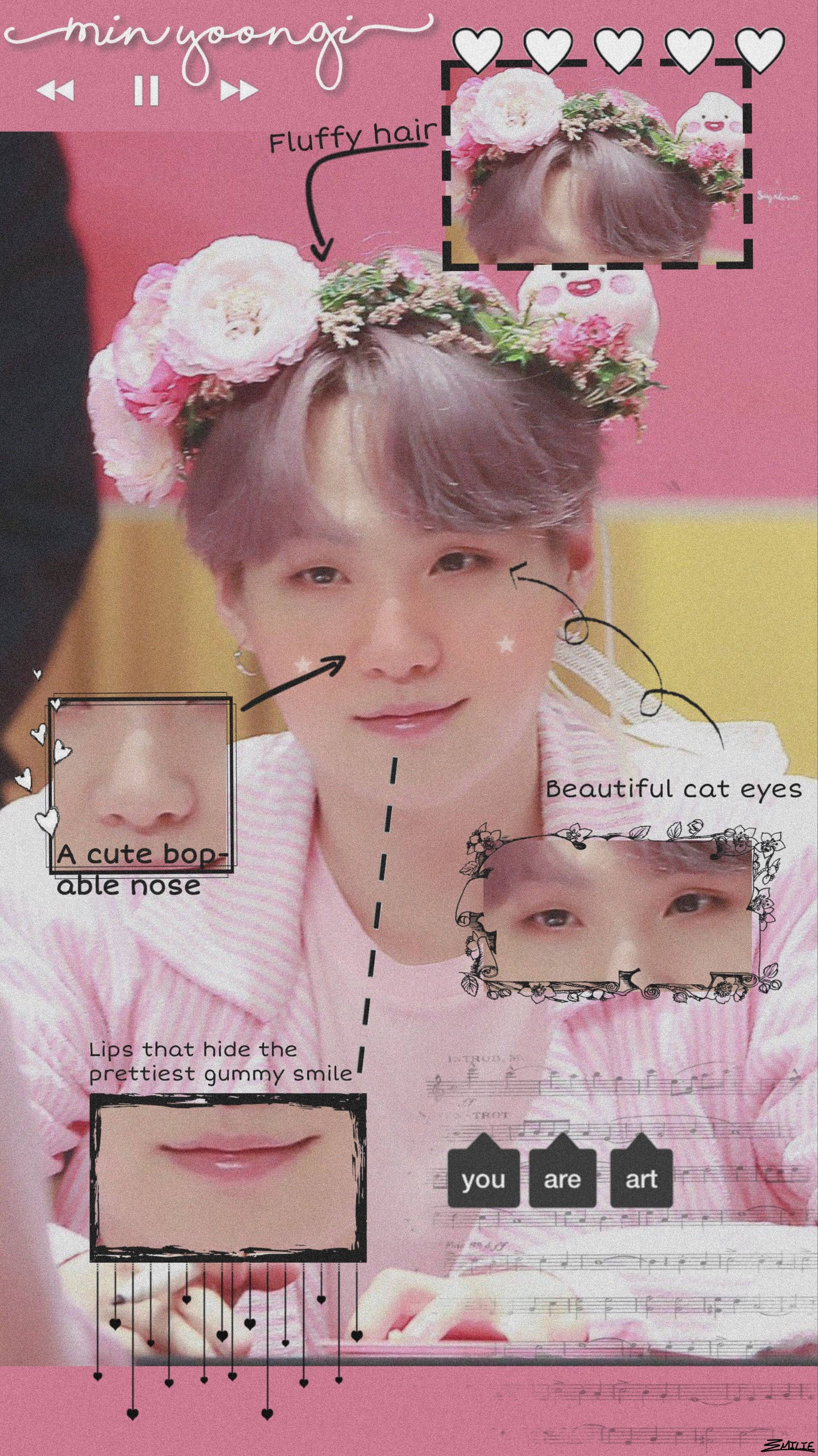 BTS Suga, lavender hair, floral crown, 2K Phone Wallpaper