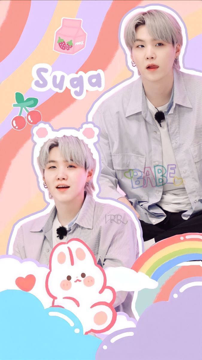 BTS Suga, rainbow, silver hair, SD Phone Wallpaper