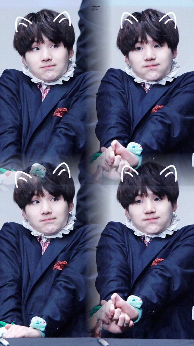 BTS Suga, cat ears, dark suit, SD Phone Wallpaper