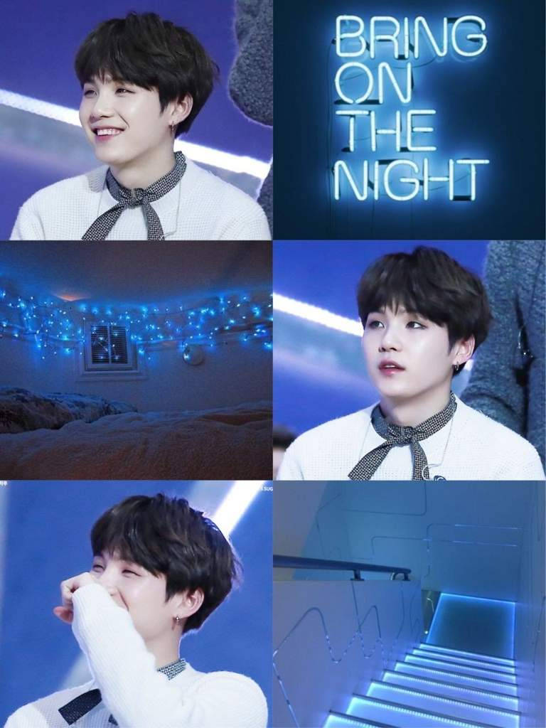 BTS Suga, blue neon lights, glowing staircases, SD Phone Wallpaper