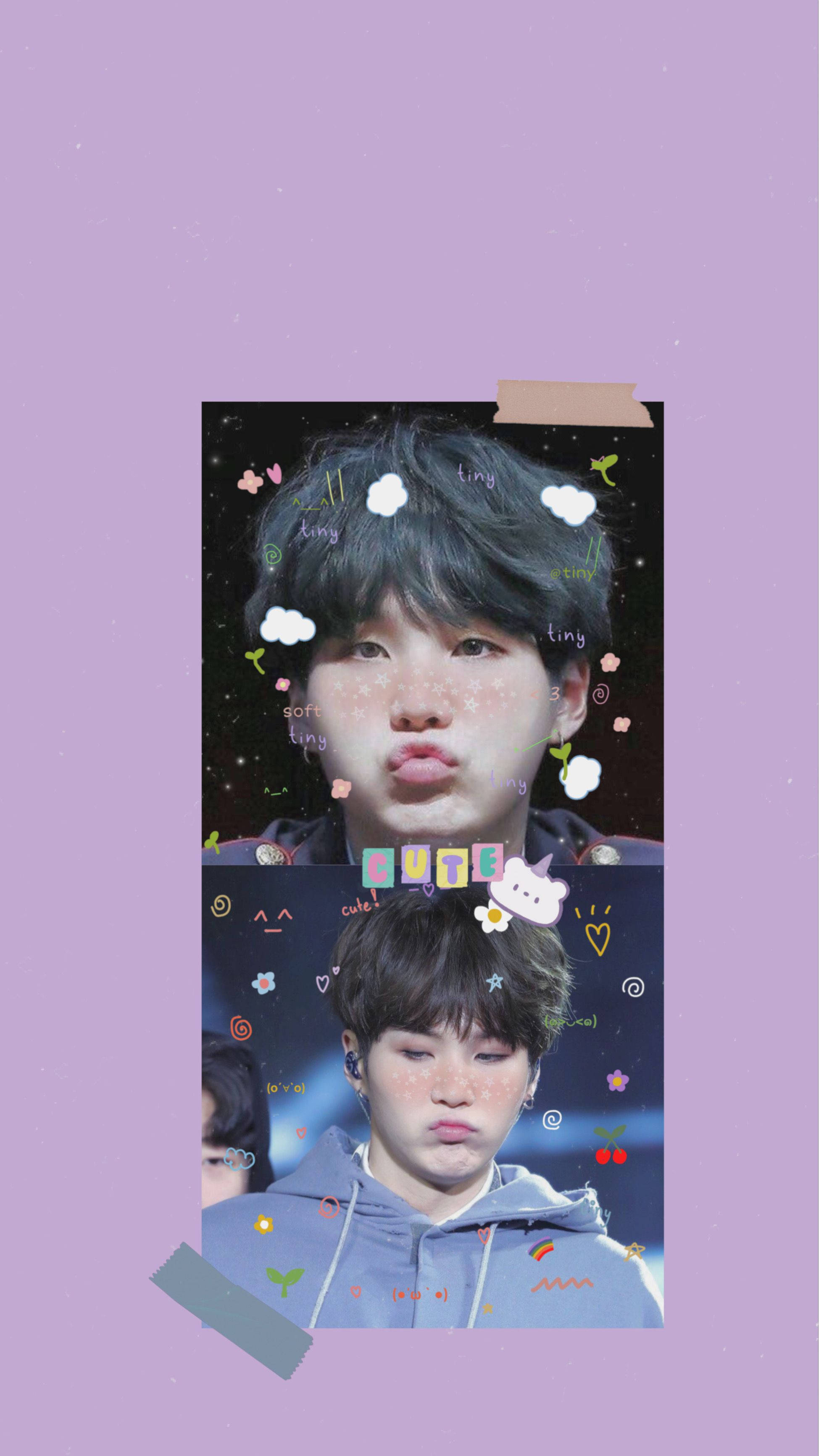 BTS Suga, Cute Pout, whimsical stickers, 2K Phone Wallpaper