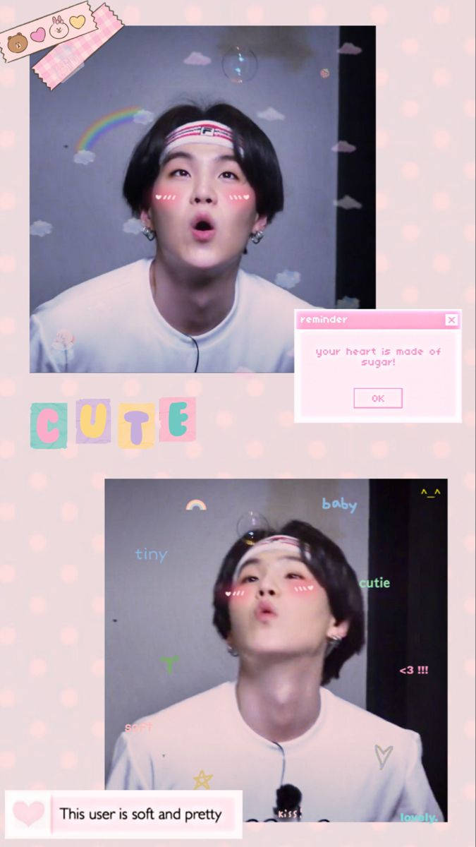 BTS Suga, cute aesthetic, playful digital stickers, SD Phone Wallpaper