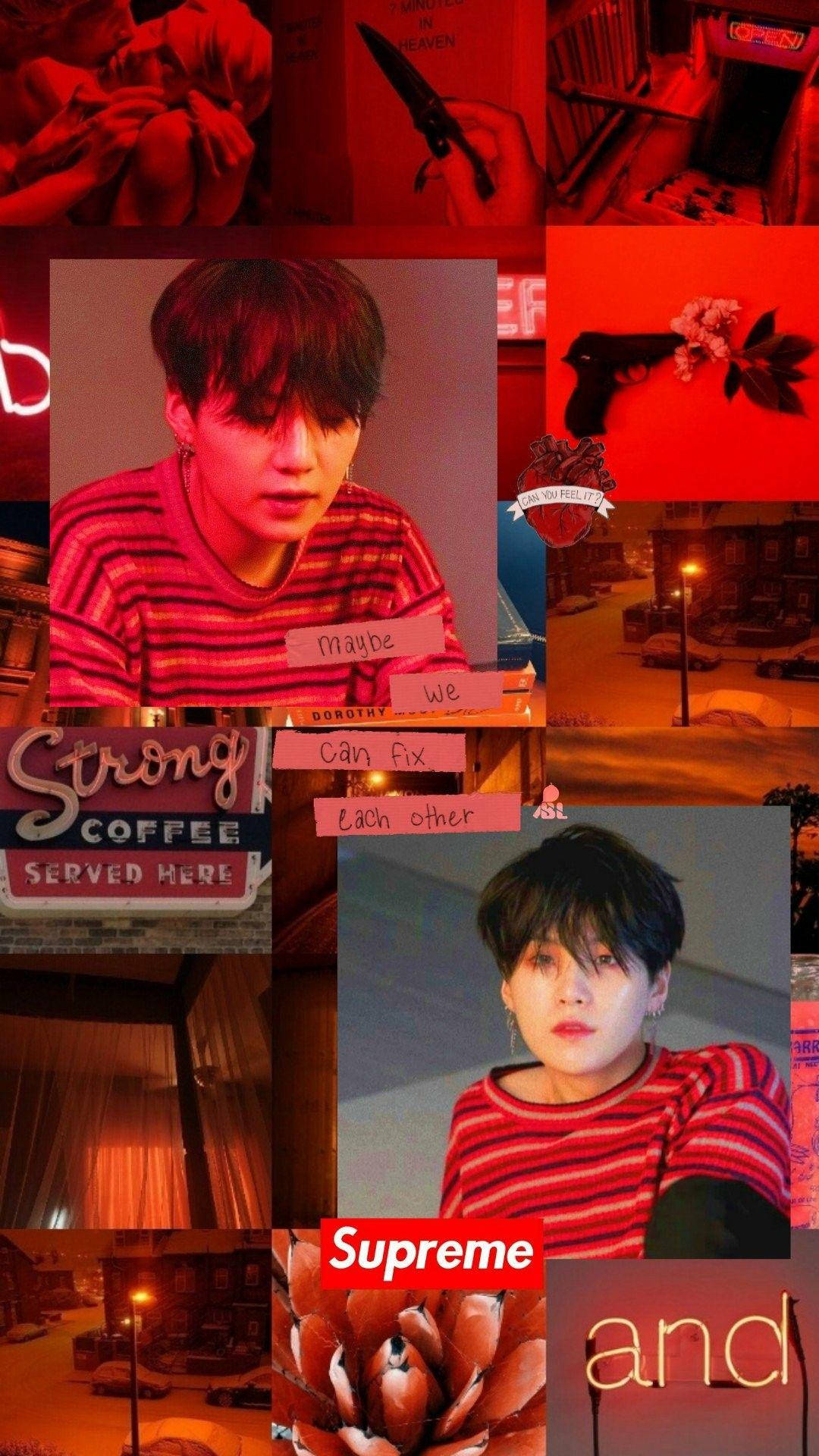 BTS Suga, red aesthetic, iPhone, Full HD Phone Wallpaper