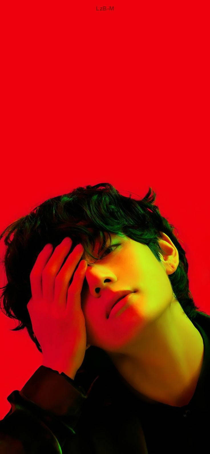 BTS Tae Hyung, red background, vivid red background, HD Phone Wallpaper