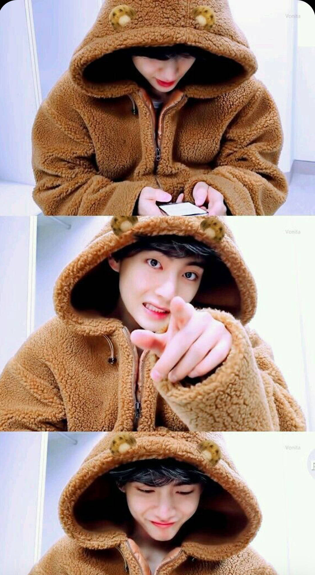 BTS Tae Hyung, bear hoodie, brown teddy bear hooded jacket, Full HD Phone Wallpaper