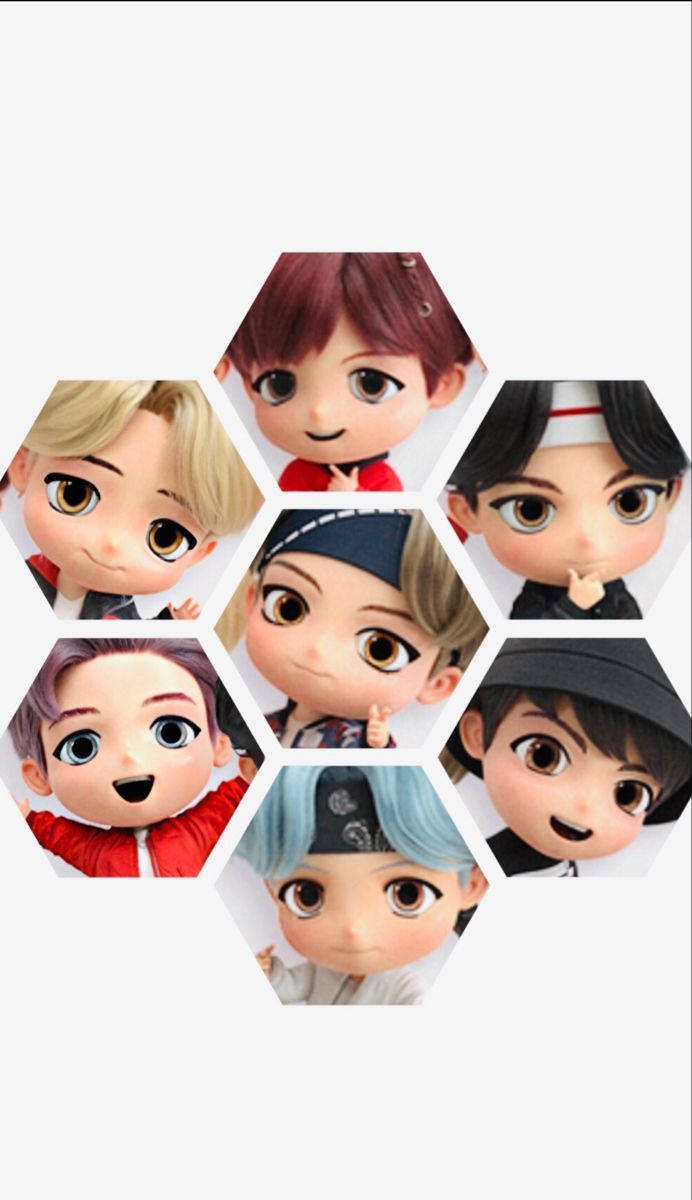 BTS Tinytan, honeycomb collage, chibi anime characters, SD Phone Wallpaper
