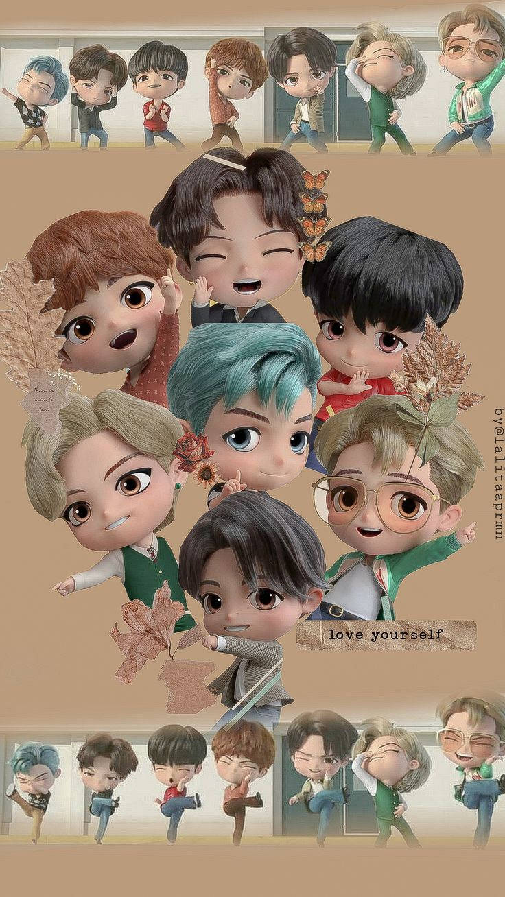 BTS, tiny tan, chibi-style, HD Phone Wallpaper