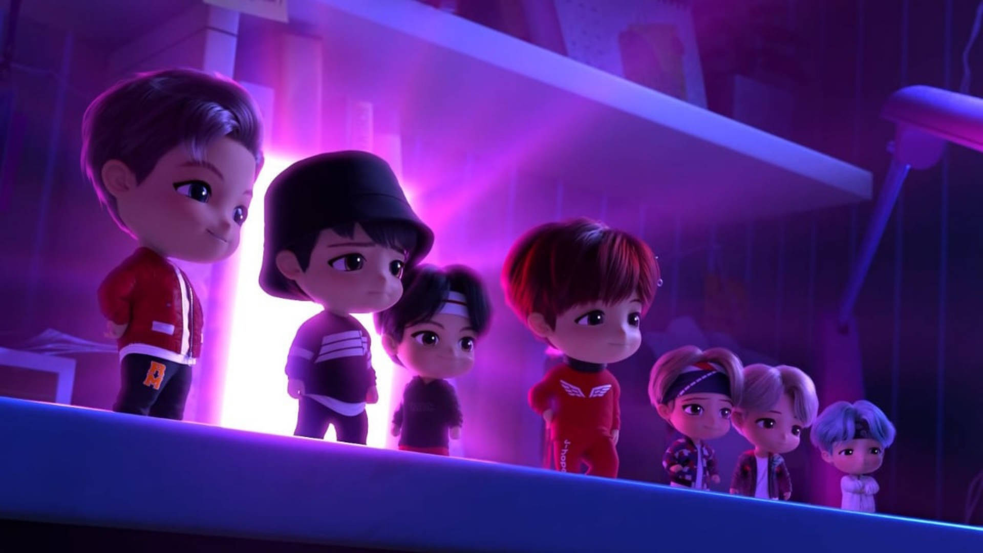 BTS Tinytan, glowing purple light, vibrant purple, Full HD Desktop Wallpaper