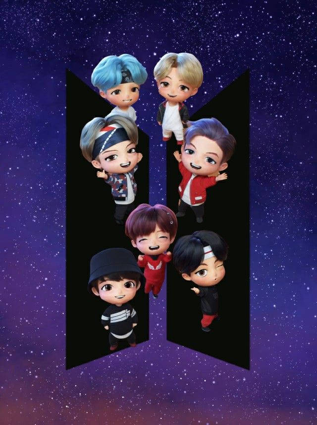 BTS Tinytan, galaxy logo, chibi-style, SD Phone Wallpaper