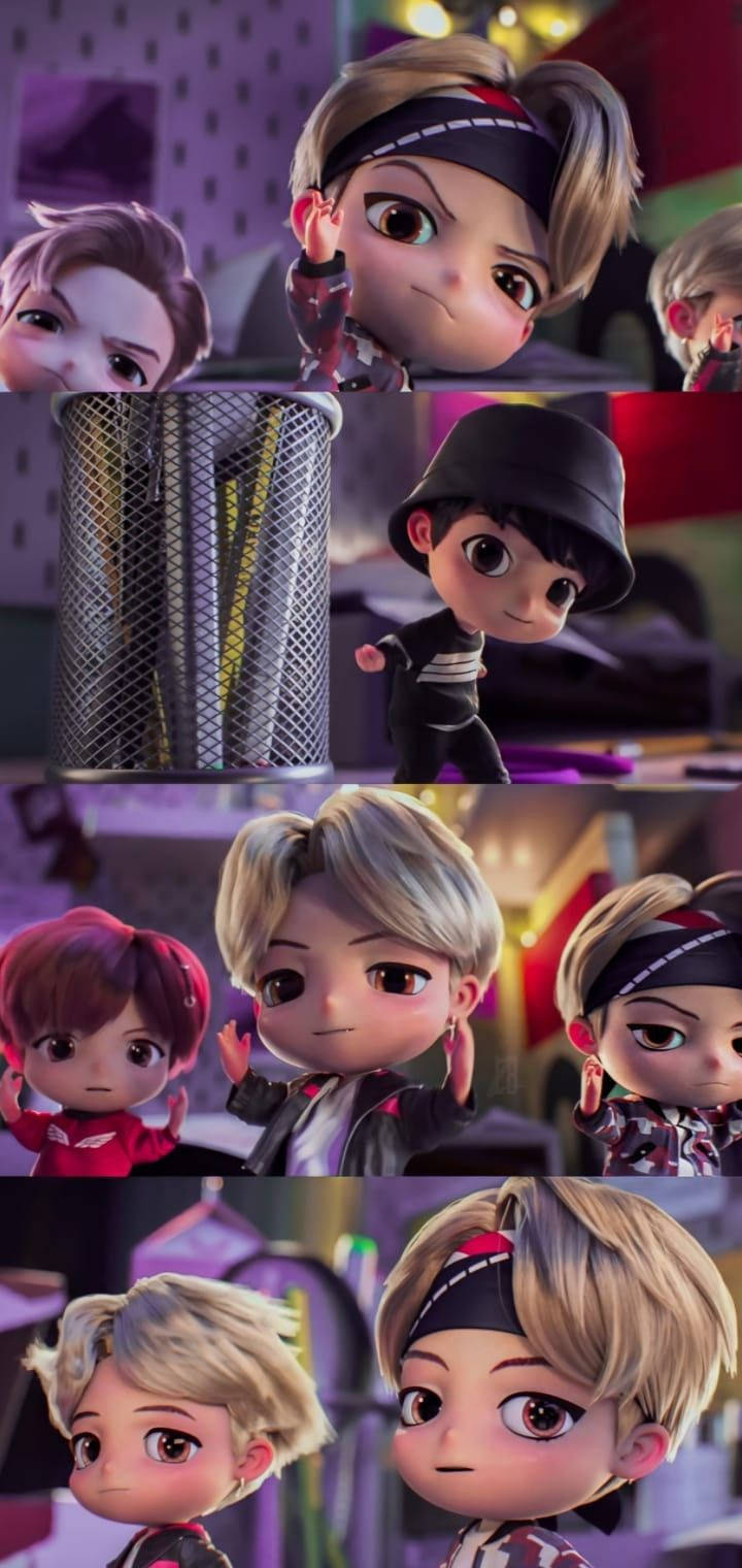 BTS Tinytan, chibi anime characters, big eyes, HD Phone Wallpaper