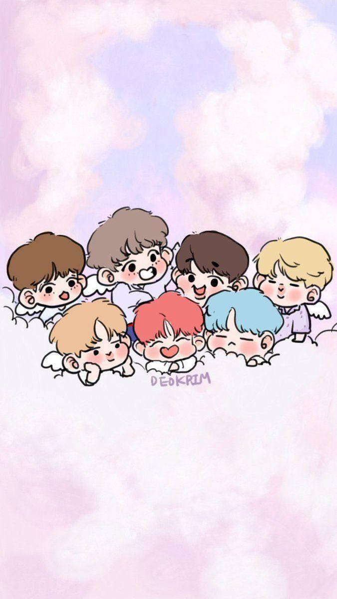 BTS Tinytan, angel wings, fluffy pink clouds, SD Phone Wallpaper