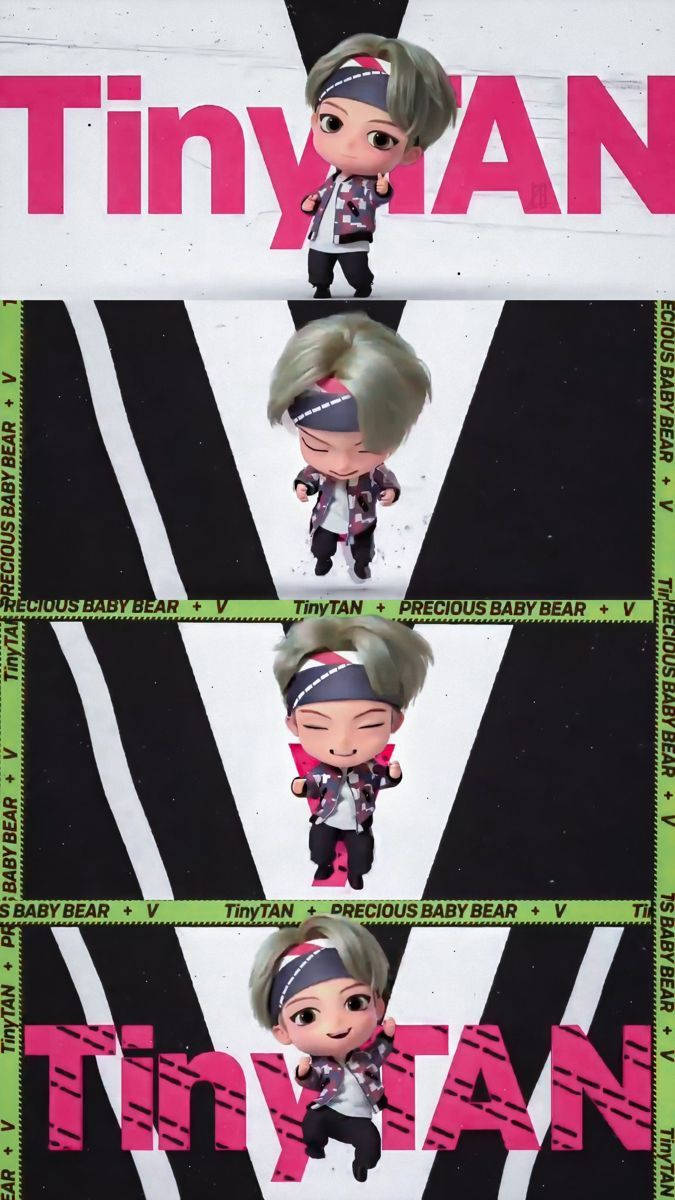 BTS Tinytan, chibi-style, black white diagonal stripes, SD Phone Wallpaper