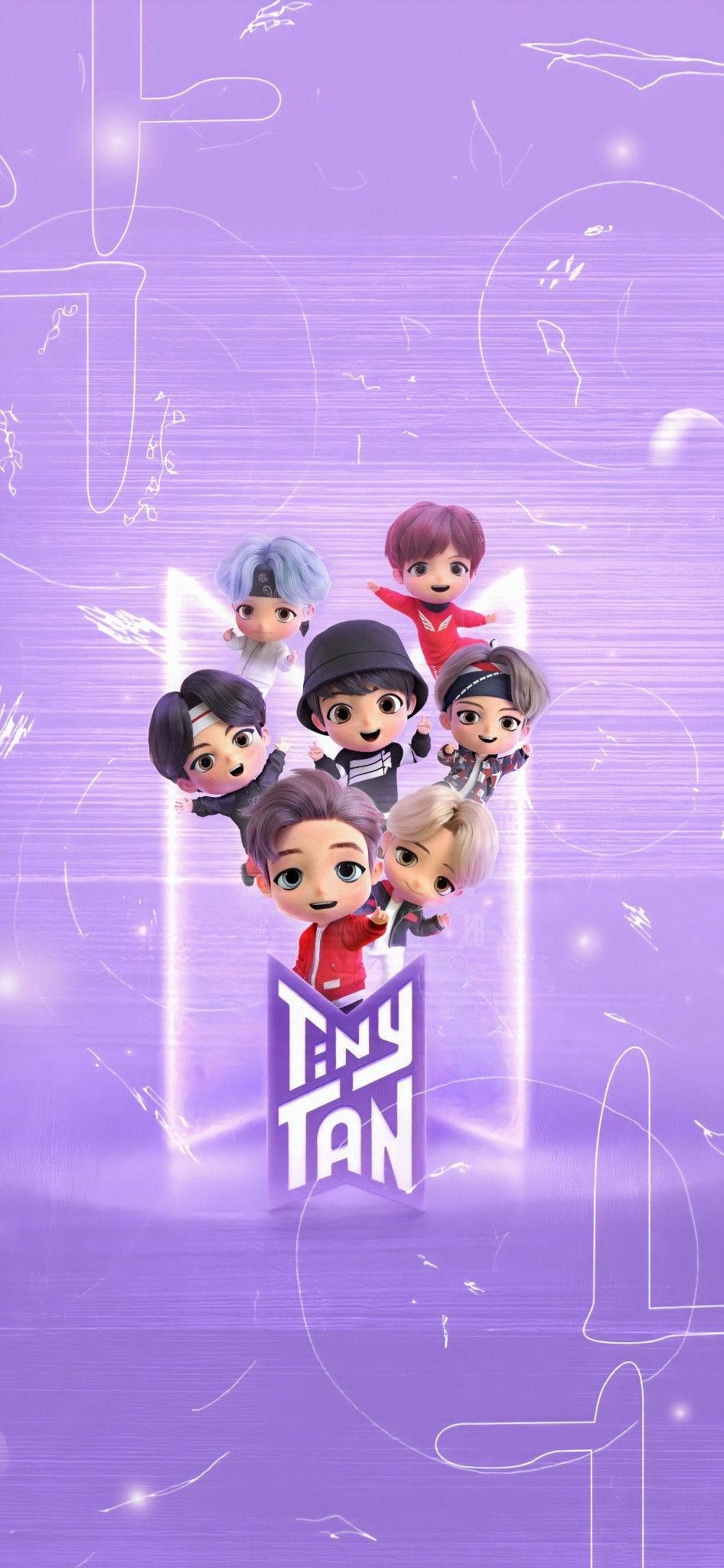 BTS Tinytan, pastel purple, glowing purple portal, Full HD Phone Wallpaper