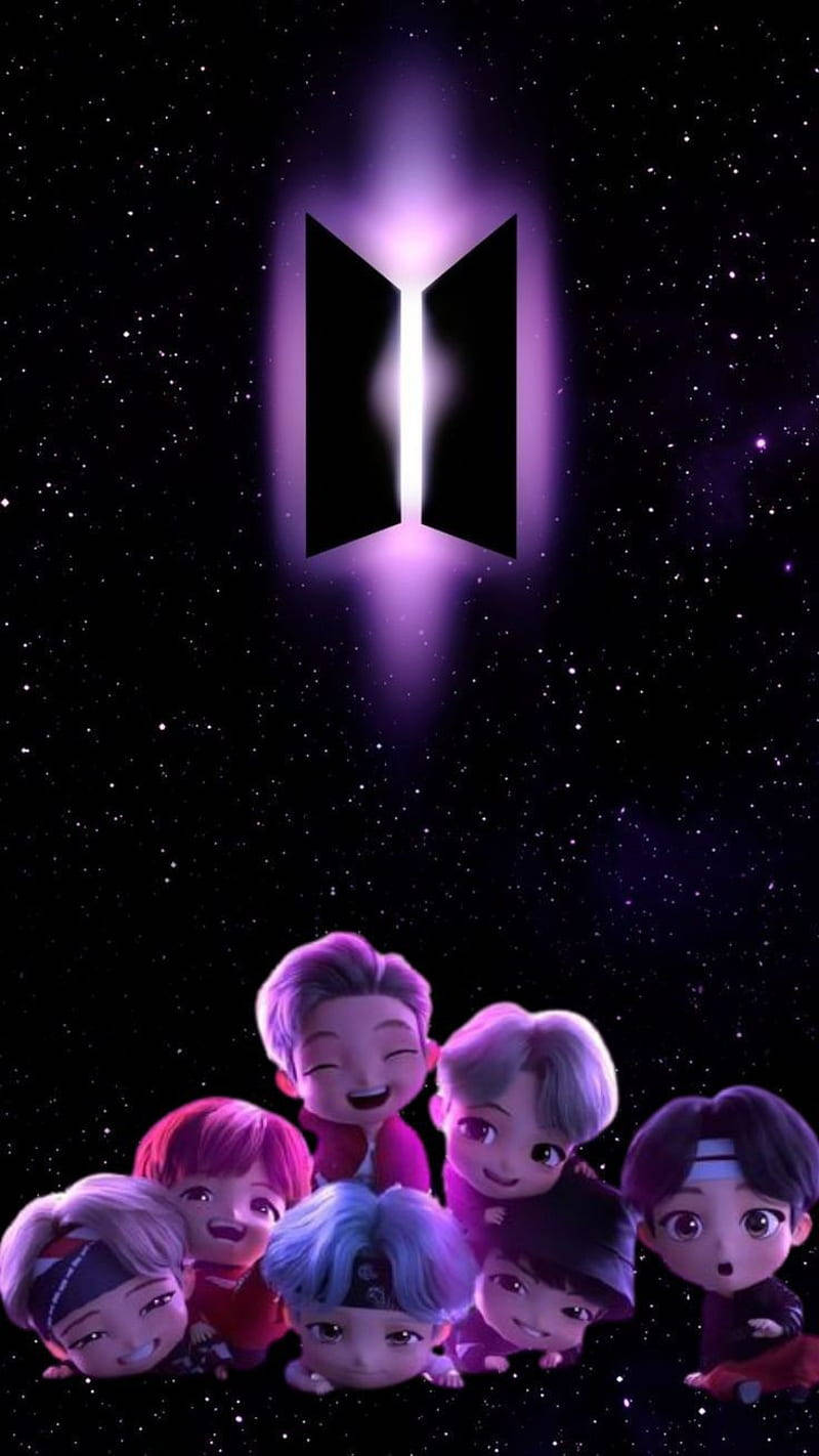 BTS, tinytan, glowing purple logo, HD Phone Wallpaper