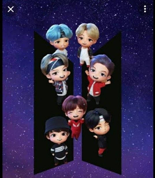 TinyTan, BTS, starry blue background, SD Phone Wallpaper