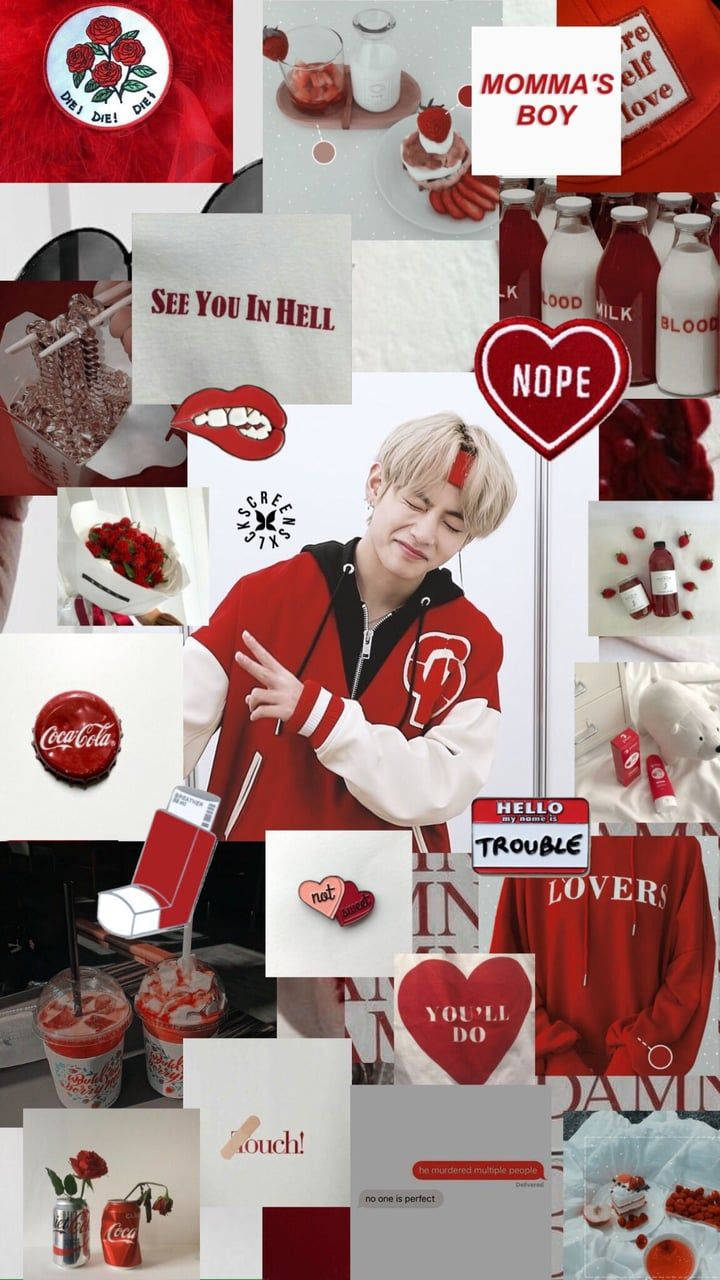 BTS V, red aesthetic, Coca-Cola items, HD Phone Wallpaper