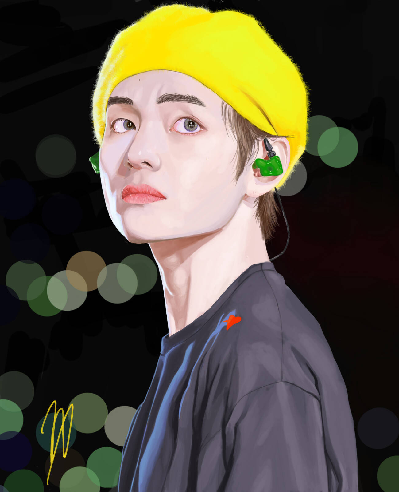 BTS V, yellow beret, bright yellow beanie, HD Phone Wallpaper