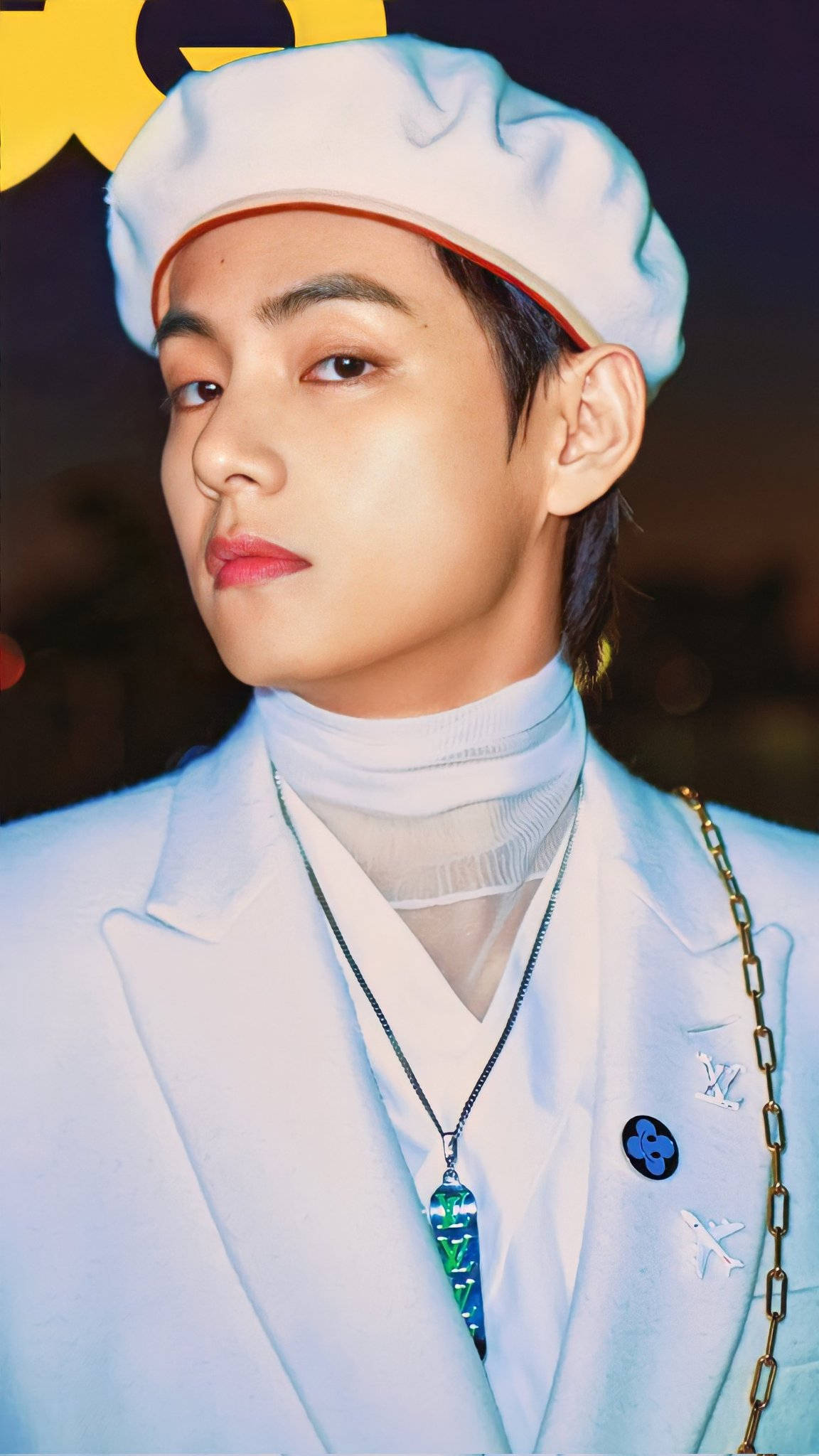 BTS V, white beret, tailored coat, Full HD Phone Wallpaper