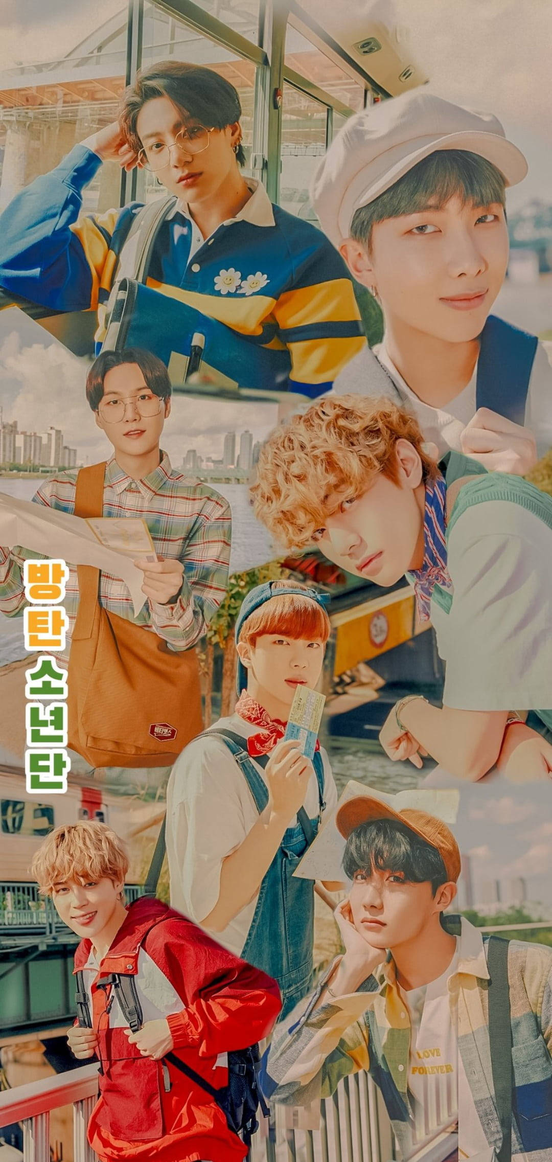 BTS, retro collage, lockscreen, Full HD Phone Wallpaper