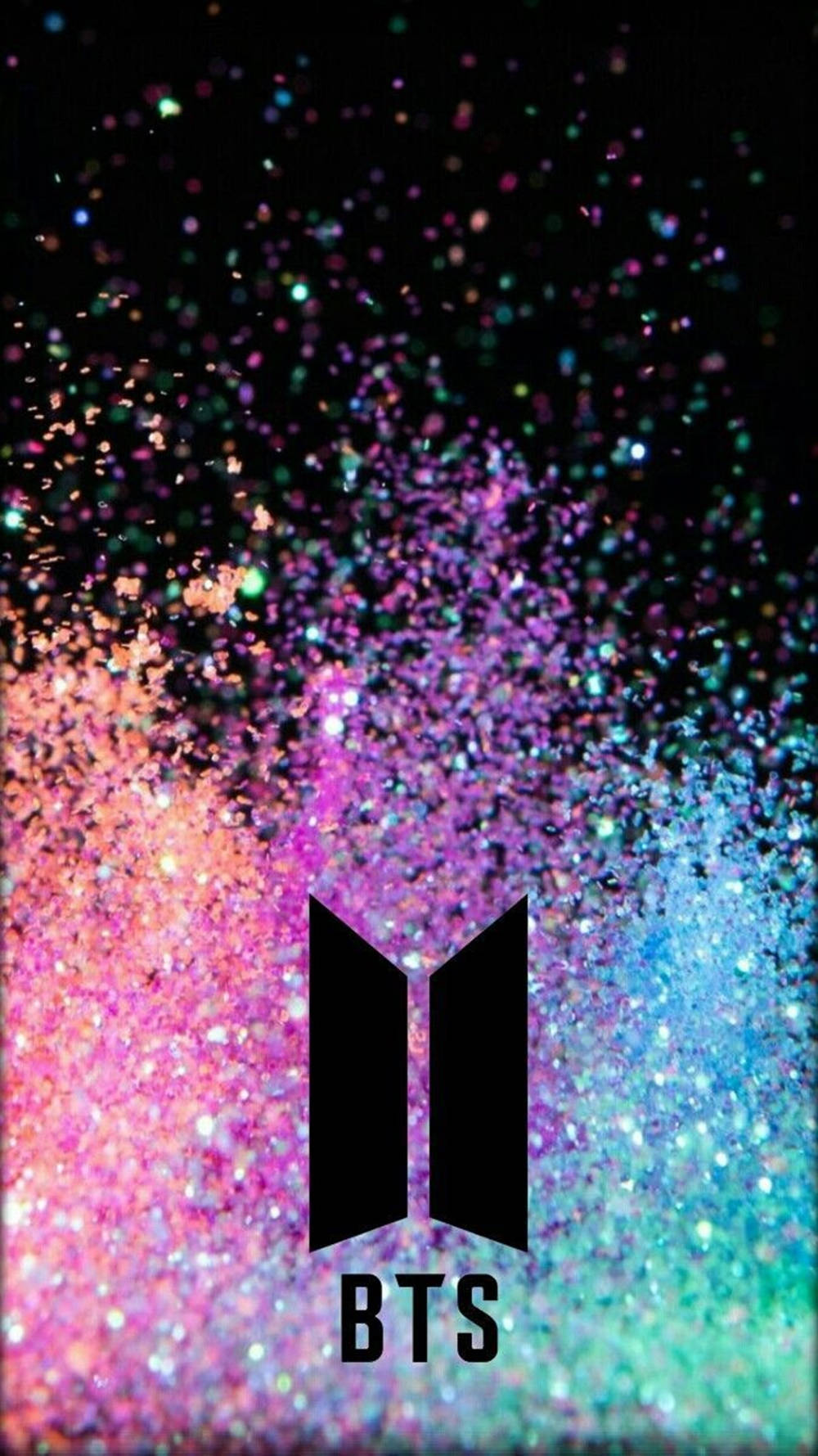 BTS, black BTS logo, vibrant glitter explosion, HD Phone Wallpaper