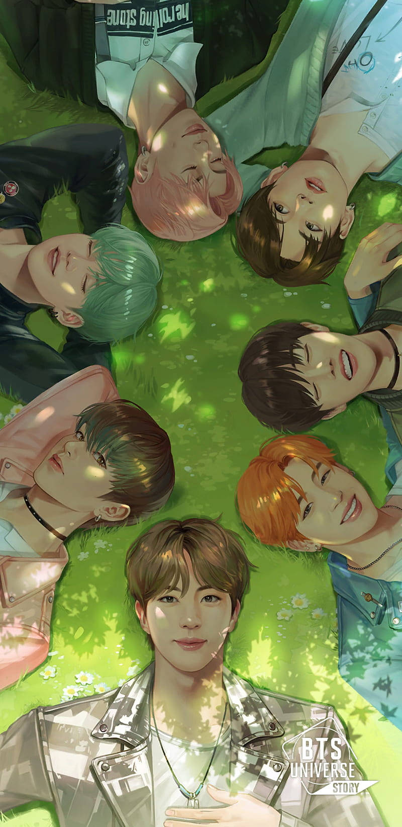 BTS, anime-style, grass, HD Phone Wallpaper