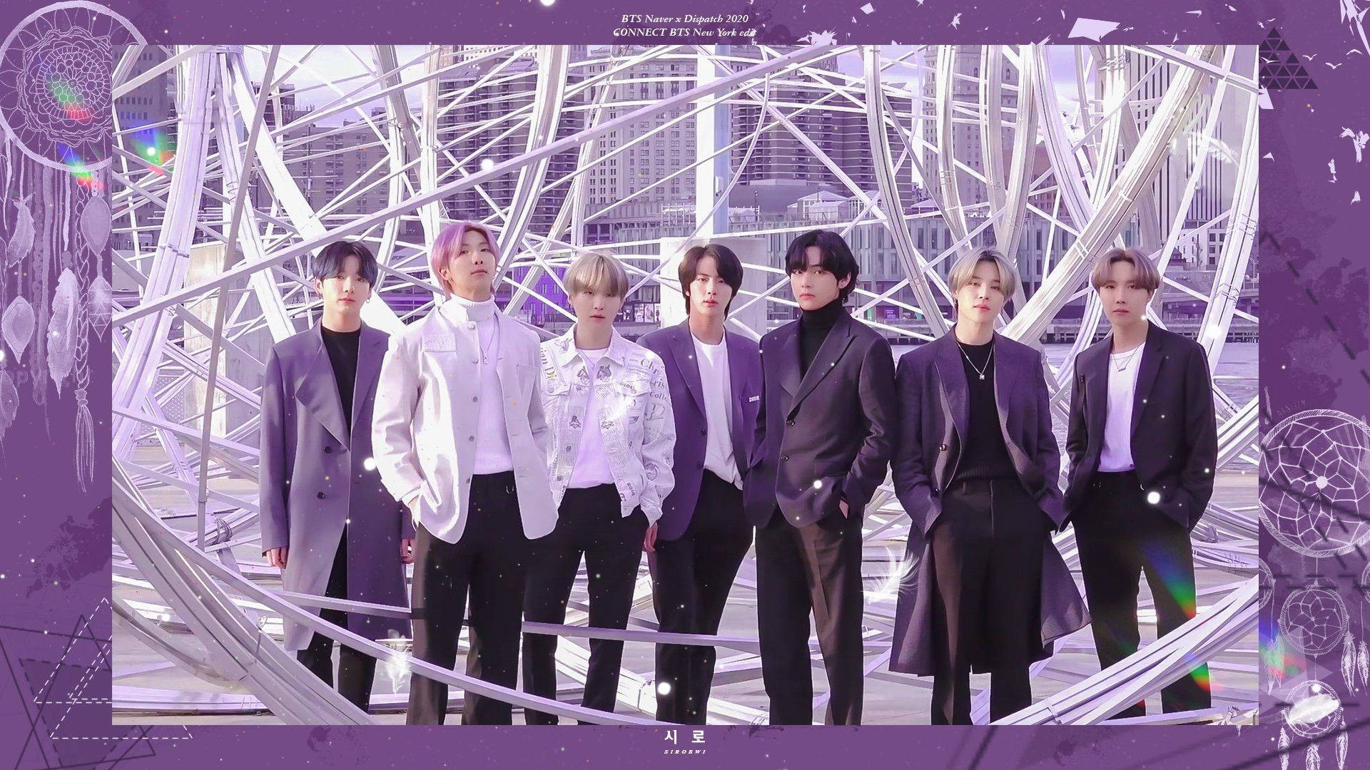 BTS, purple frame aesthetic, futuristic metallic structure, Full HD Desktop Wallpaper