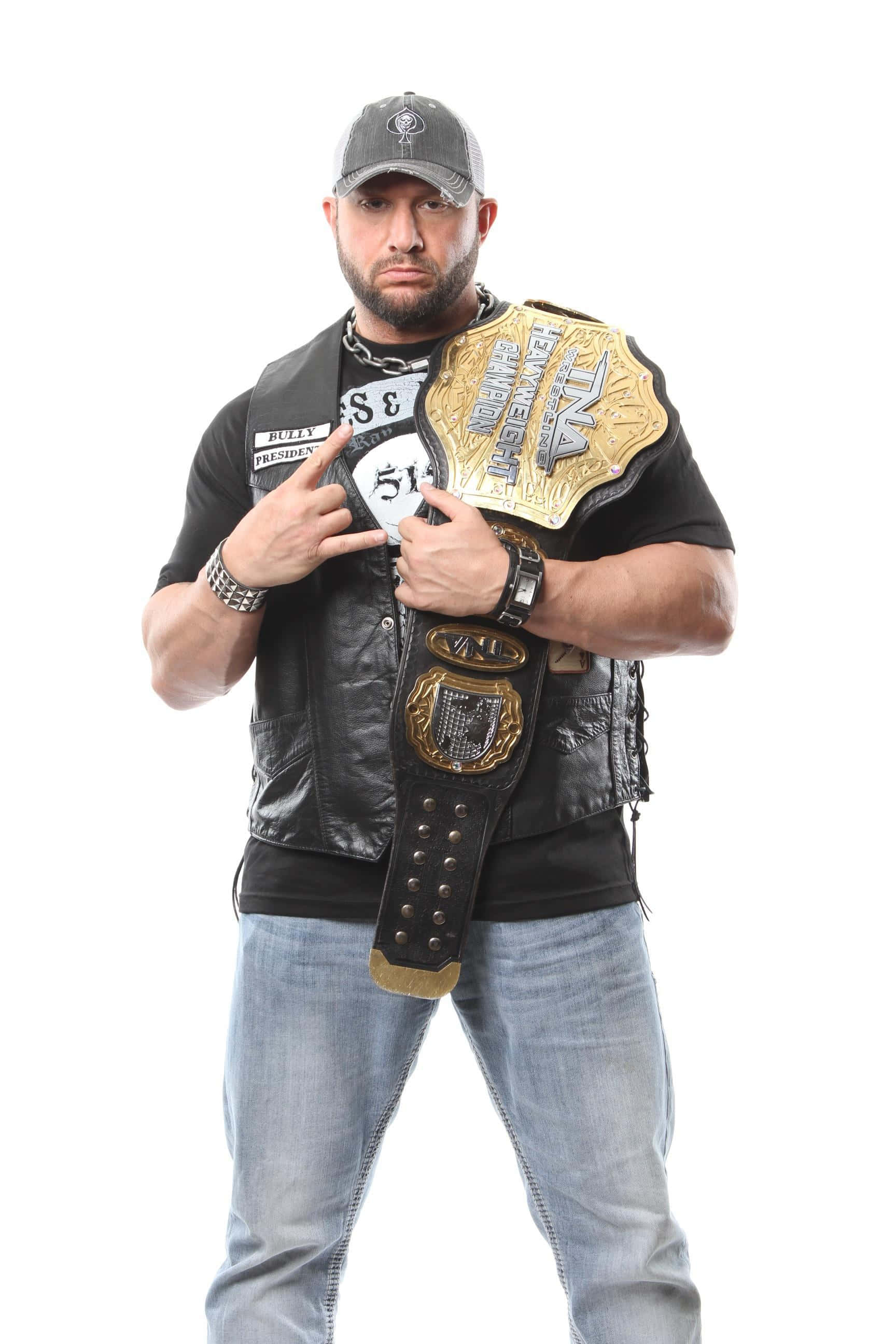 Bubba Ray Dudley, gold TNA championship belt, leather vest, 2K Phone Wallpaper