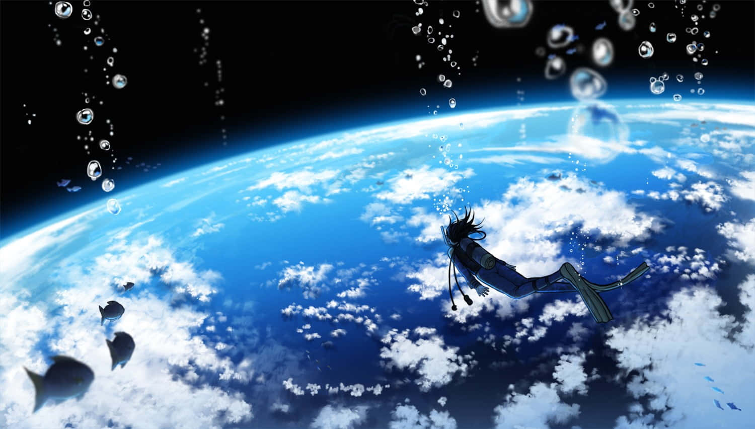 Bubble Anime, Earth, blue and white curved horizon, HD Desktop Wallpaper