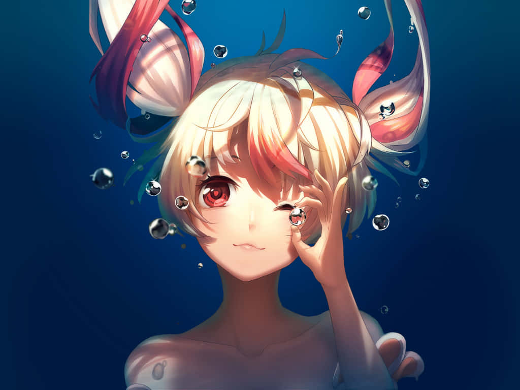 anime girl, blonde hair, red eyes, SD Desktop Wallpaper