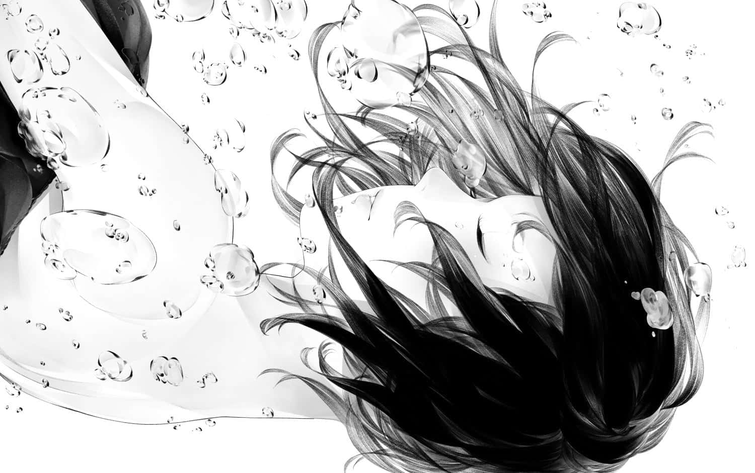 bubble anime, black and white art, anime girl, HD Desktop Wallpaper