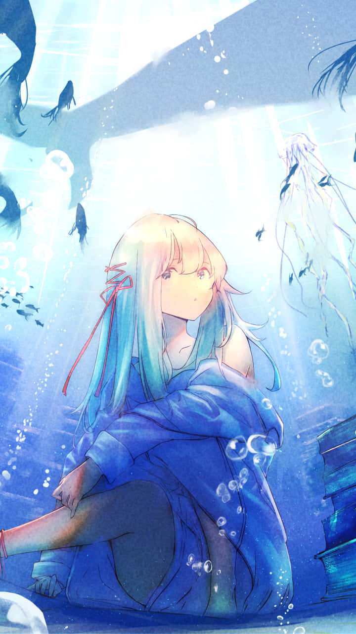 blue bubble anime girl, underwater, bubbles, HD Phone Wallpaper