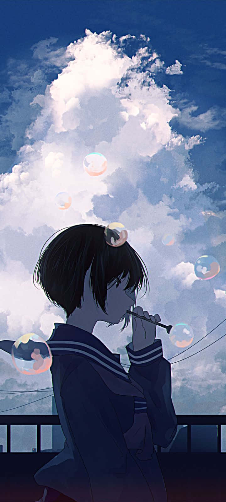 anime girl, school uniform, blue sky, HD Phone Wallpaper