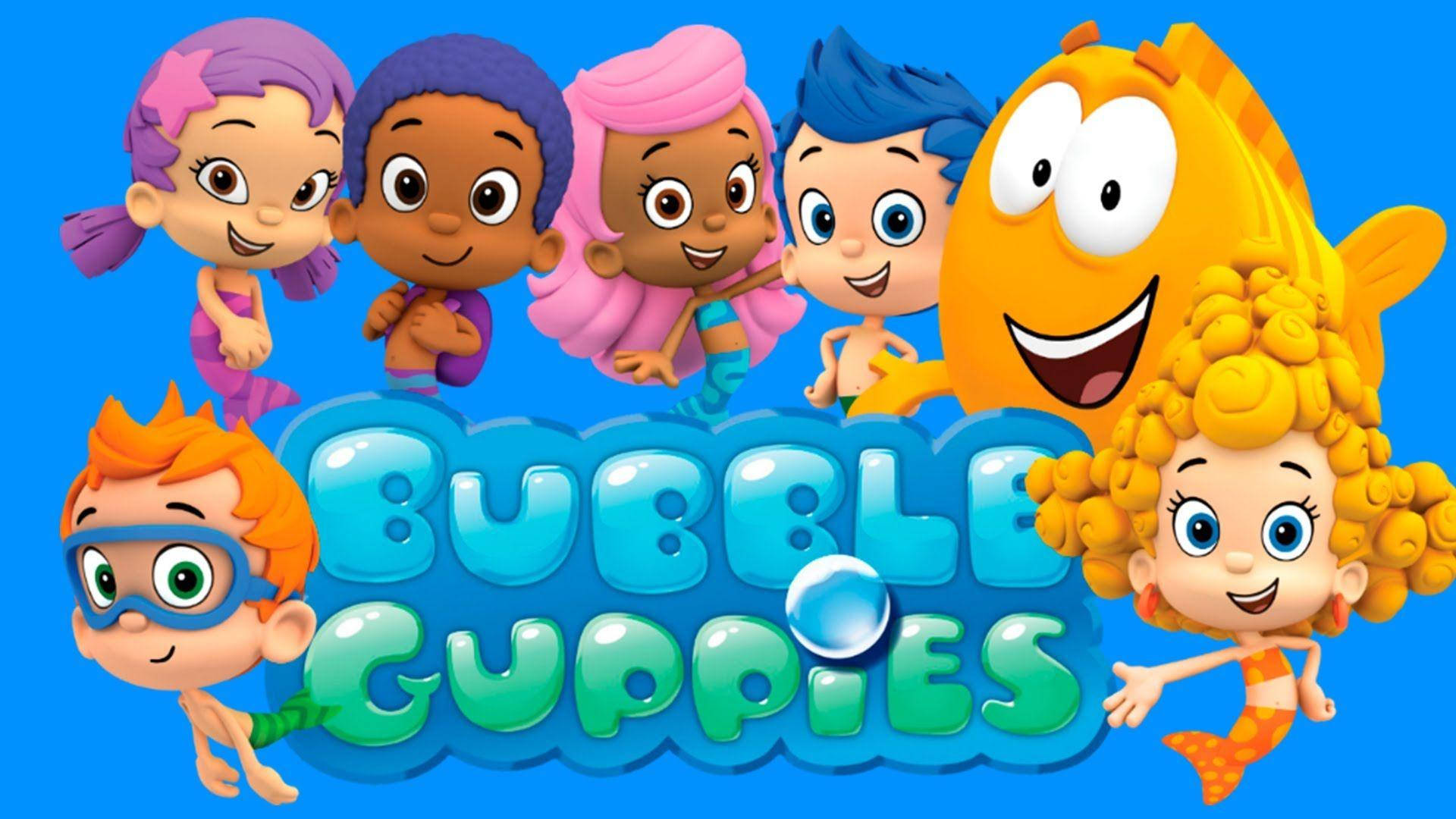 Bubble Guppies, blue background, colorful cartoon children, Full HD Desktop Wallpaper