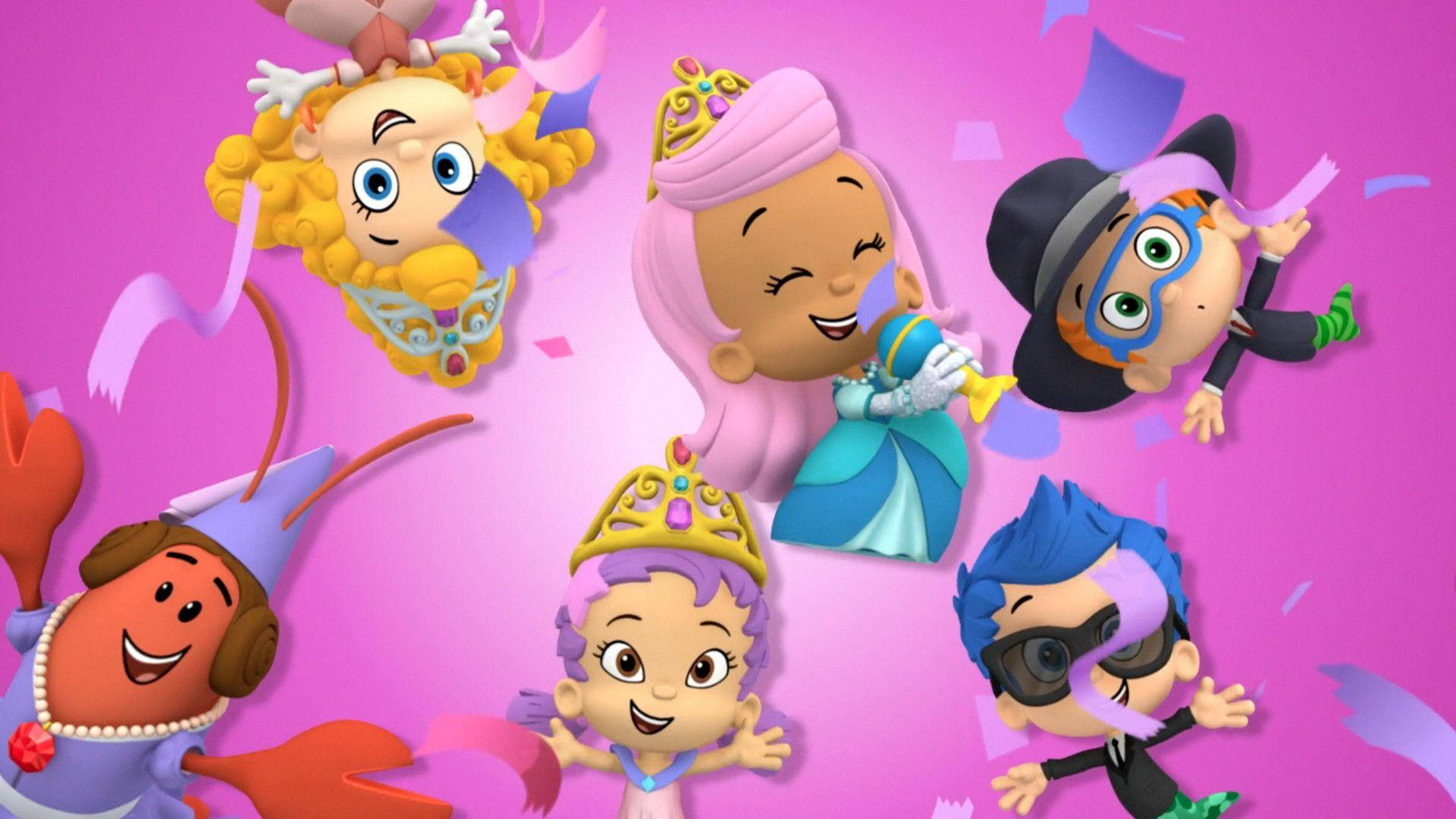 Bubble Guppies, confetti, vibrant pink background, Full HD Desktop Wallpaper