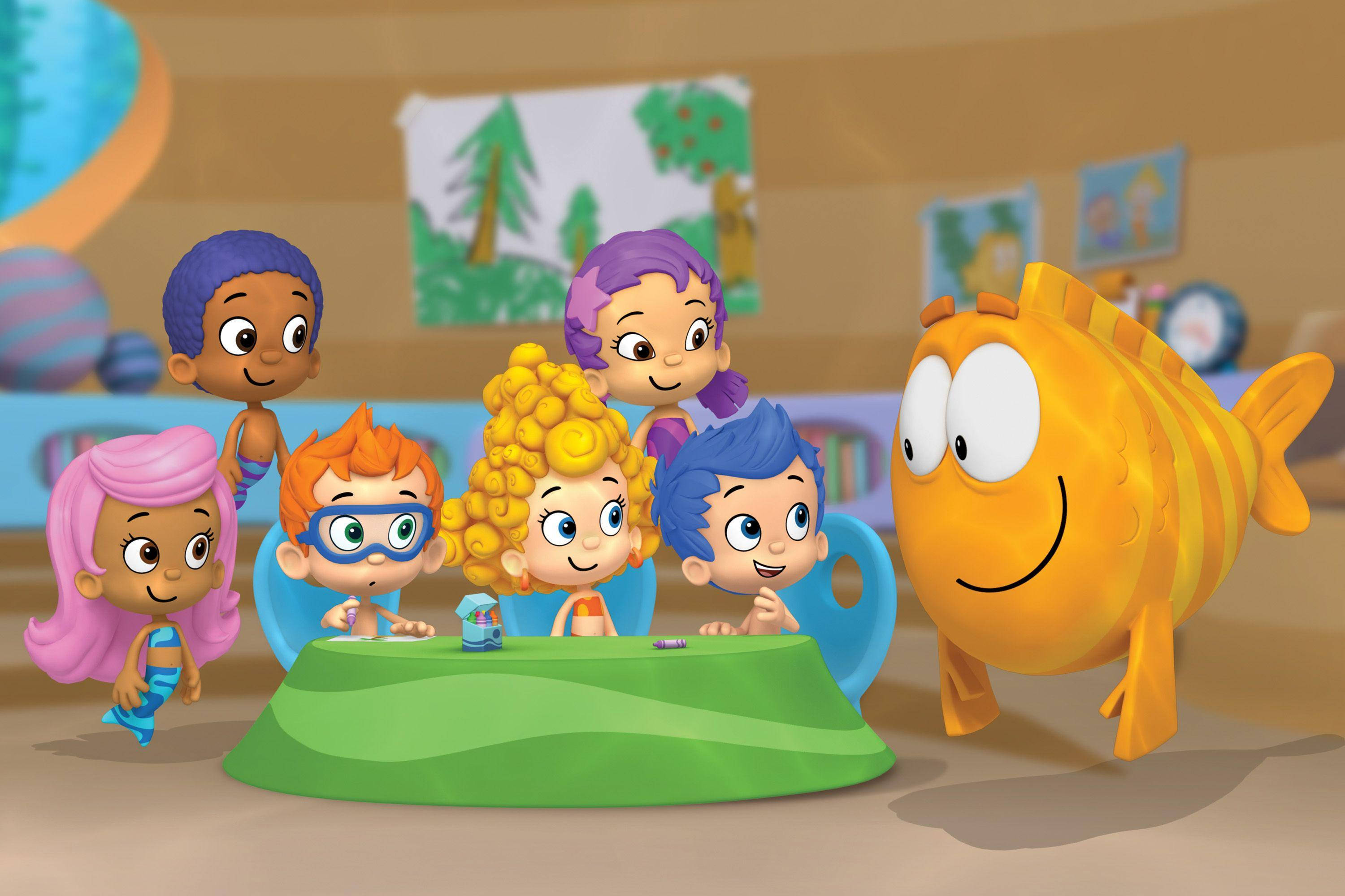 Bubble Guppies, school, green table, 2K Desktop Wallpaper